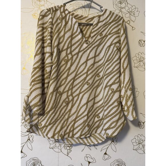 Michael Kors Blouse Women’s Size Small Gold Chain Link Tie 3/4 sleeves NEW 018 - Picture 1 of 5